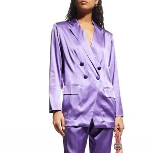 Retrofete Pandora Silk Satin Double-Breasted Blazer in Violet